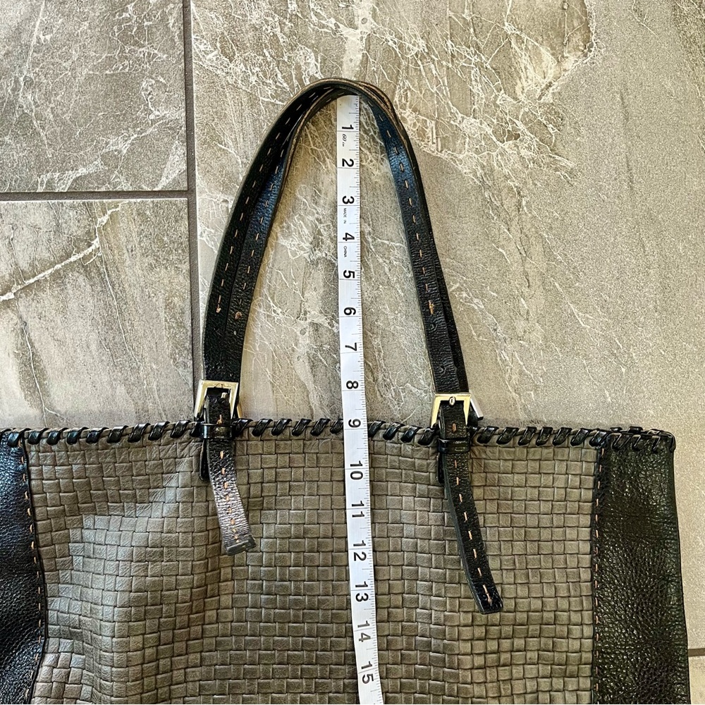 🖤🩶 Carla Mancini Large Leather Woven Tote Bag Purse Black Grey Whipstitch - Picture 12 of 15